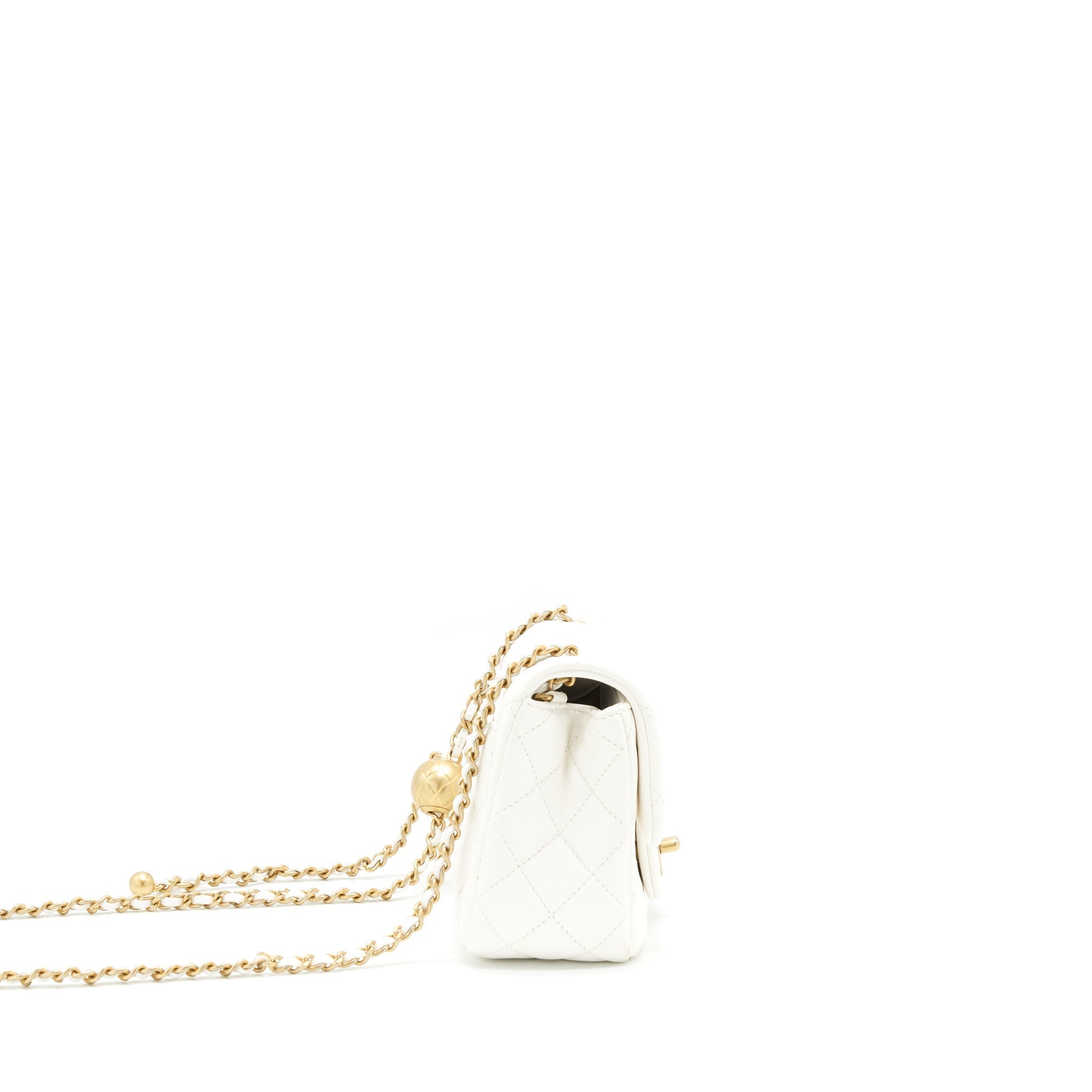 Chanel Pearl Crush Mini Square Flap Bag White GHW