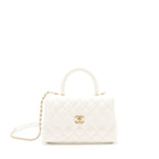 Chanel Small Coco Handle Caviar White LGHW (Microchip)