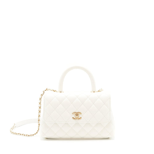 Chanel Small Coco Handle Caviar White LGHW (Microchip)