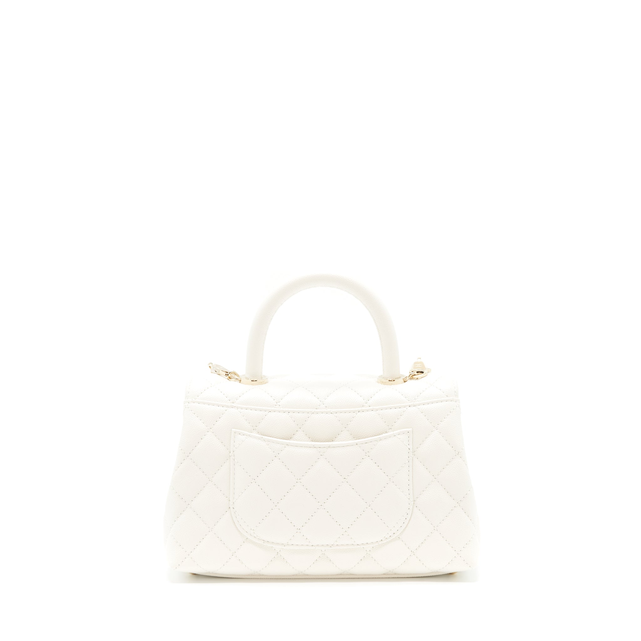 Chanel Small Coco Handle Caviar White LGHW (Microchip)