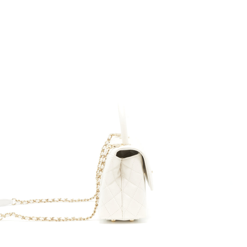 Chanel Small Coco Handle Caviar White LGHW (Microchip)