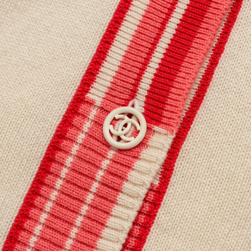 Chanel Size 36 Deauville Biarritz Venise Cardigan Cashmere Ecru/Pink/Coral