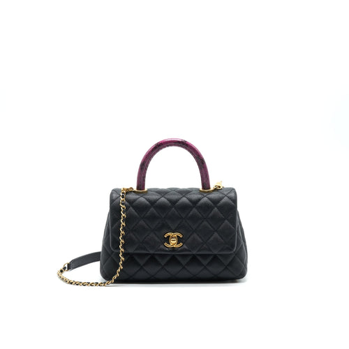CHANEL MINI COCO HANDLE CAVIAR LEATHER WITH PYTHON HANDLE BLACK GHW