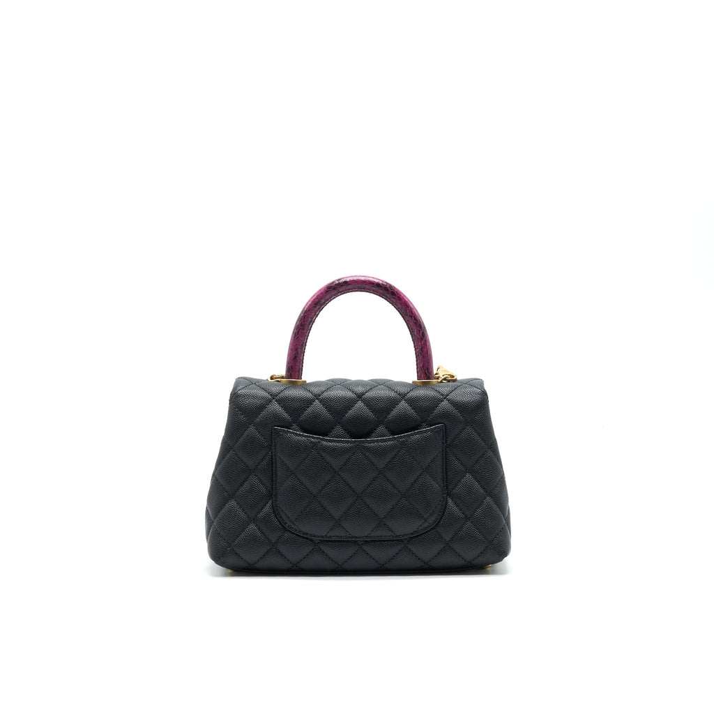 CHANEL MINI COCO HANDLE CAVIAR LEATHER WITH PYTHON HANDLE BLACK GHW
