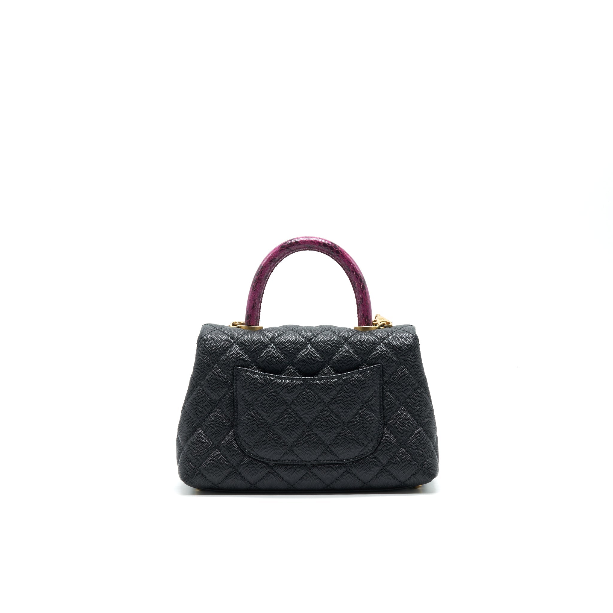 CHANEL MINI COCO HANDLE CAVIAR LEATHER WITH PYTHON HANDLE BLACK GHW