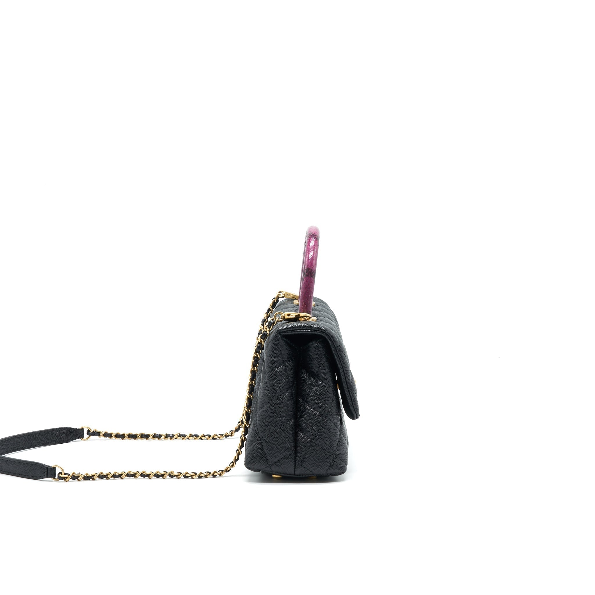 CHANEL MINI COCO HANDLE CAVIAR LEATHER WITH PYTHON HANDLE BLACK GHW