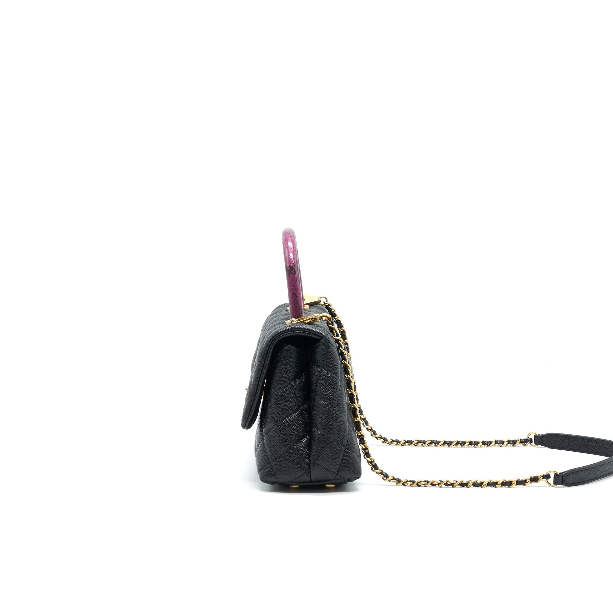 CHANEL MINI COCO HANDLE CAVIAR LEATHER WITH PYTHON HANDLE BLACK GHW