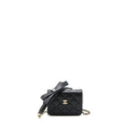 Chanel Mini flap card holder Ribbon Chain Lambskin Black LGHW