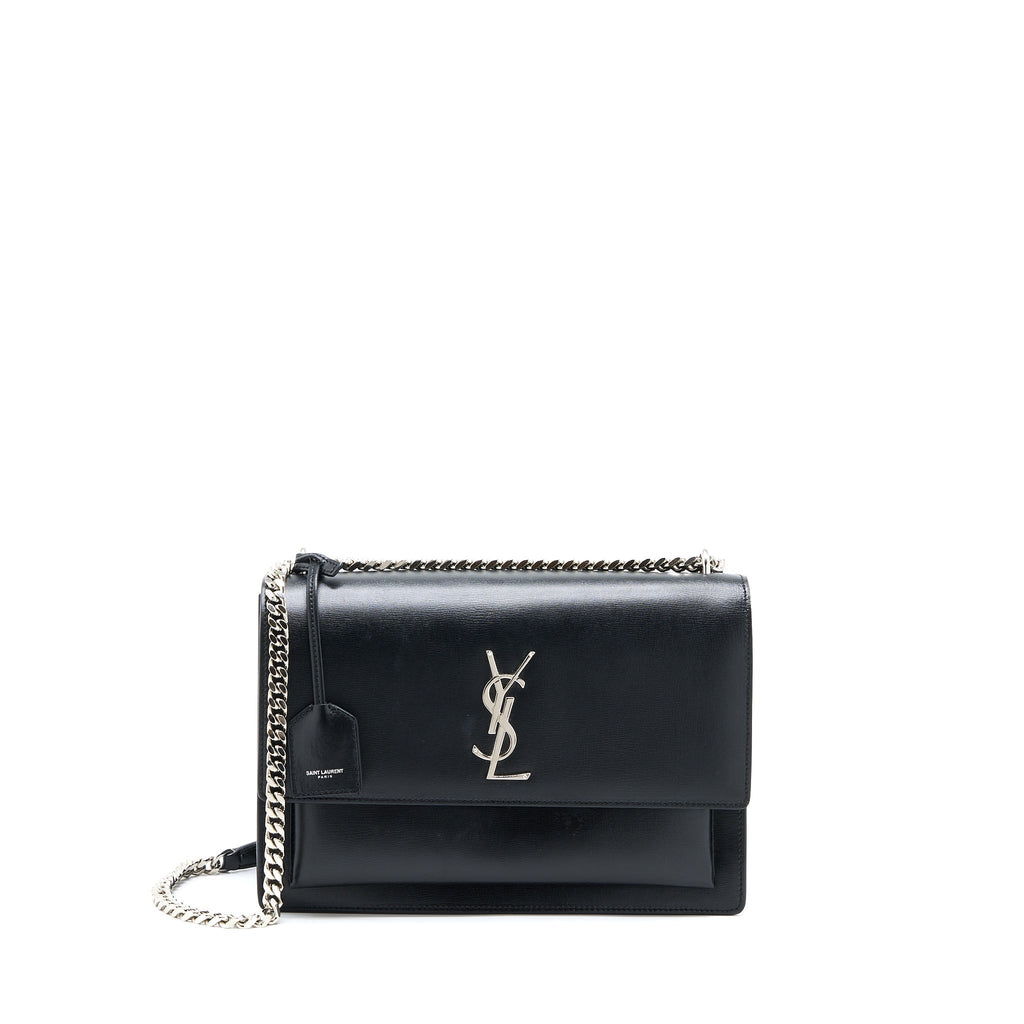 Saint Laurent/YSL Sunset Large Chain Bag Calfskin Black SHW