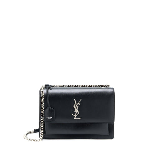 Saint Laurent/YSL Sunset Large Chain Bag Calfskin Black SHW