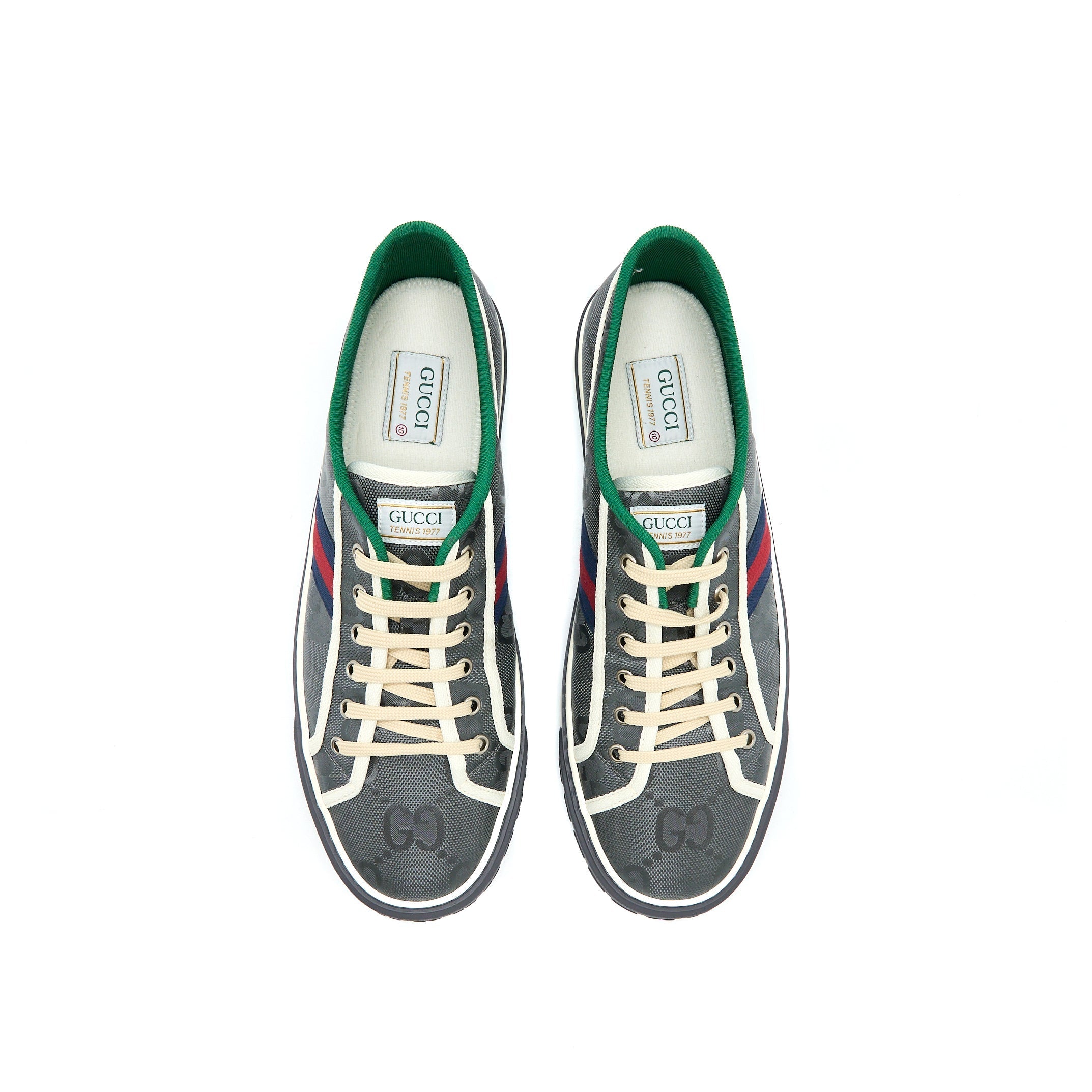 Gucci Size 10 Men‘s Sneakers Off the Grid Webbing-Trimmed Monogrammed Econyl Canvas