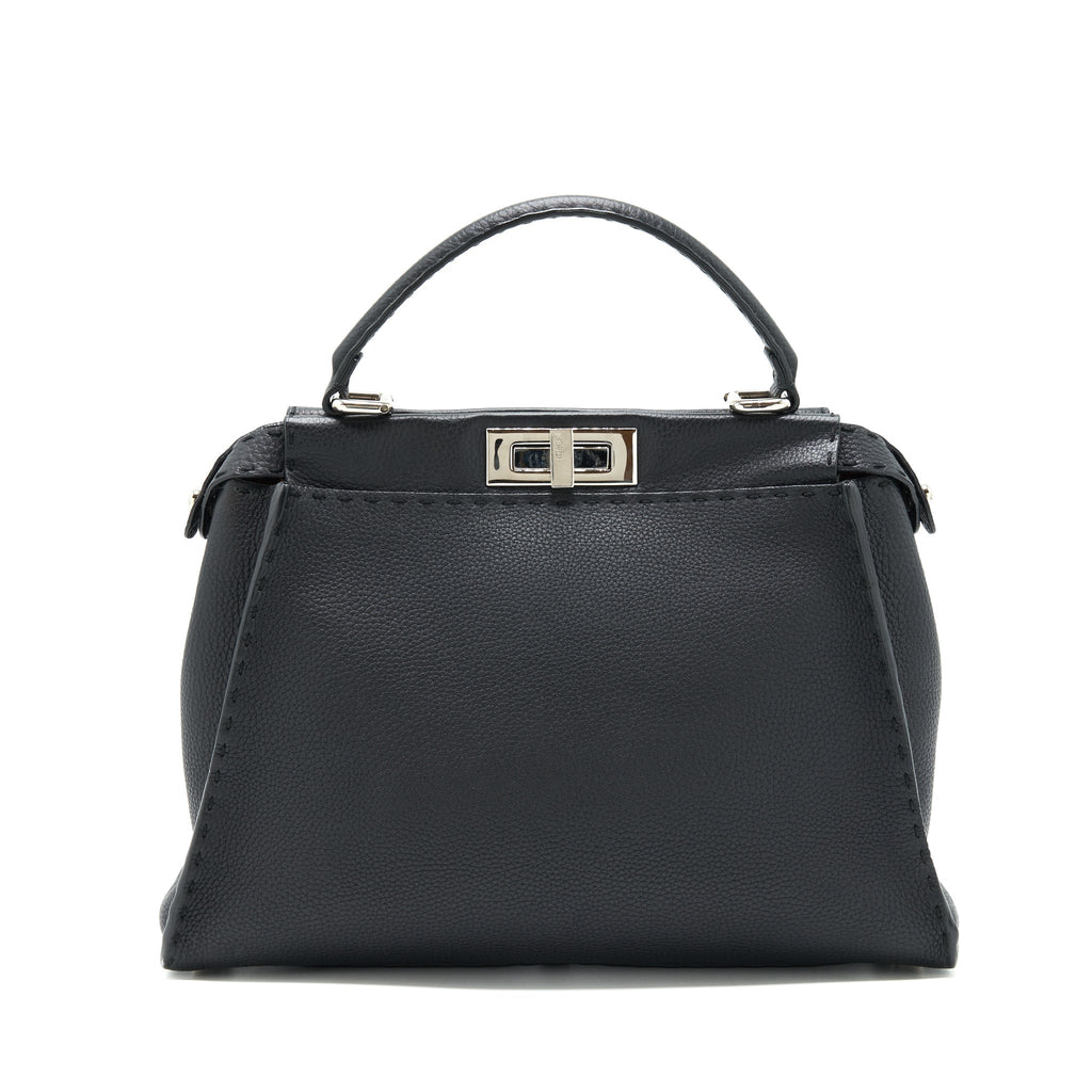 Fendi Peekaboo Tote Bag Grained Calfskin Black SHW
