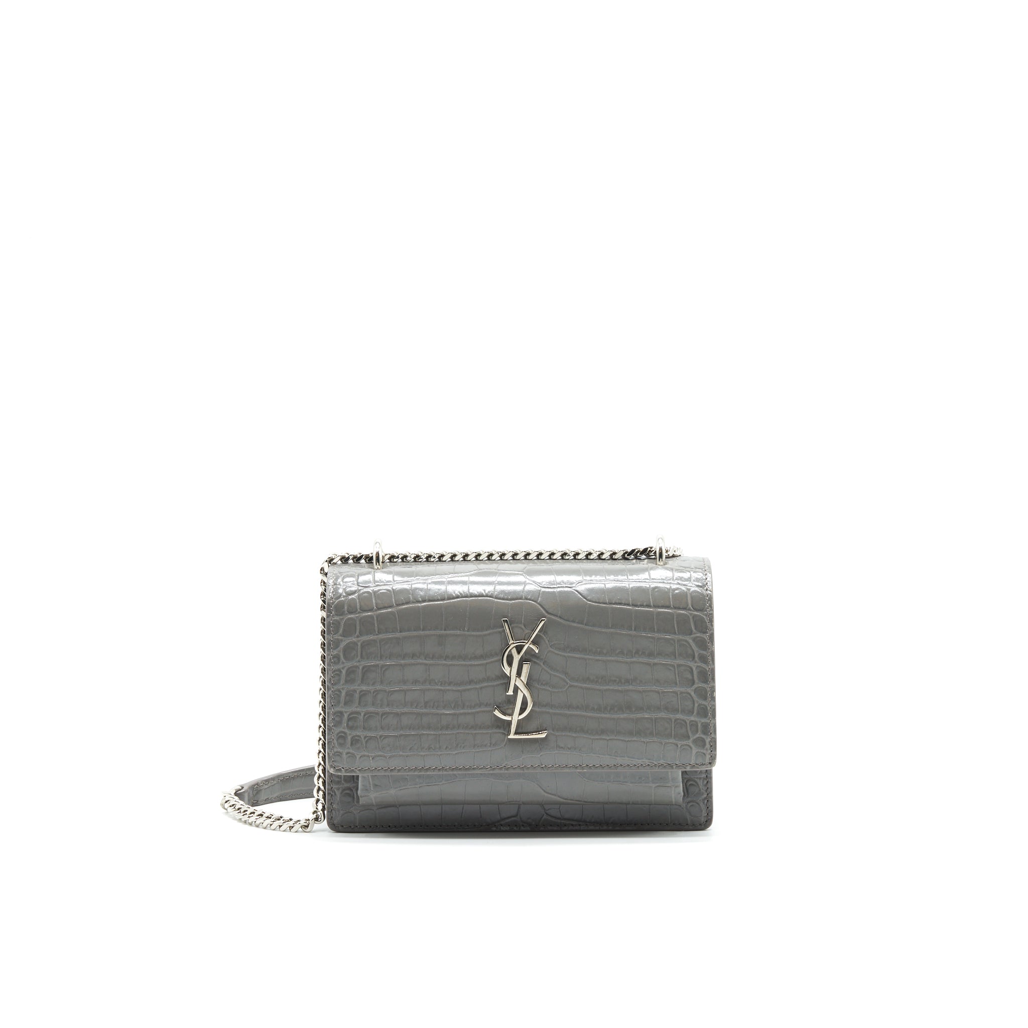Saint Laurent Mini Sunset Shoulder Bag Grey SHW