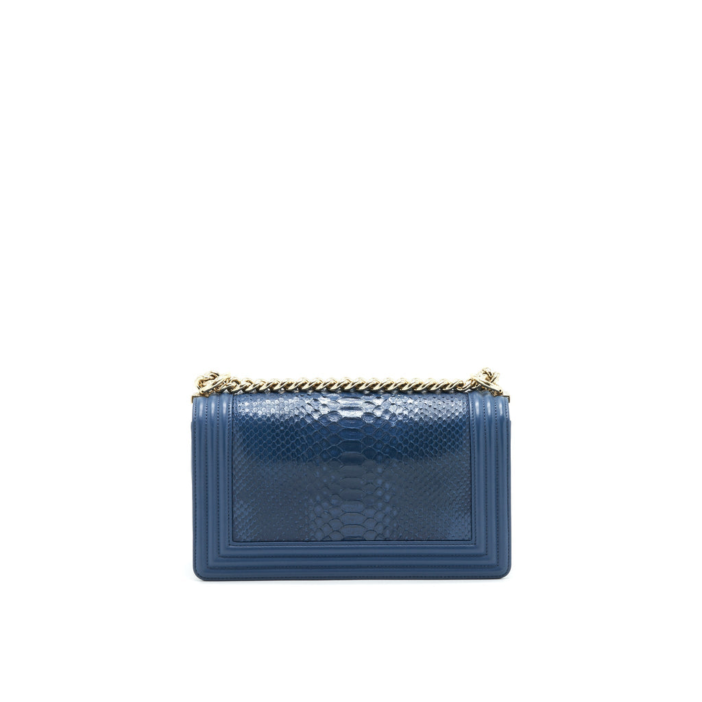 Chanel Medium Boy flap Bag Python Leather Blue LGHW
