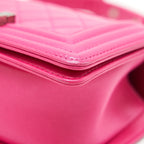 CHANEL SMALL BOY BAG LAMBSKIN RUTHENIUM HARDWARE HOT PINK