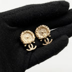 Chanel Round Pearl Crystal CC Earrings Gold Tone