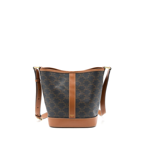 Celine Small Bucket Bag Triomphe Canvas/Leather Tan