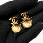 Chanel CC Shell Earrings Crystal Multicolour Gold Tone