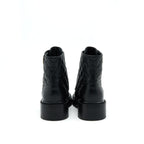 CHANEL LEATHER LACE UP BOOTS BLACK SIZE35
