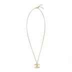 Chanel CC Logo With Crystal Necklace Light Gold Tone