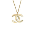 Chanel CC Logo With Crystal Necklace Light Gold Tone