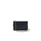 CHANEL CHEVRON WALLET ON CHAIN LAMBSKIN BLACK WITH GHW