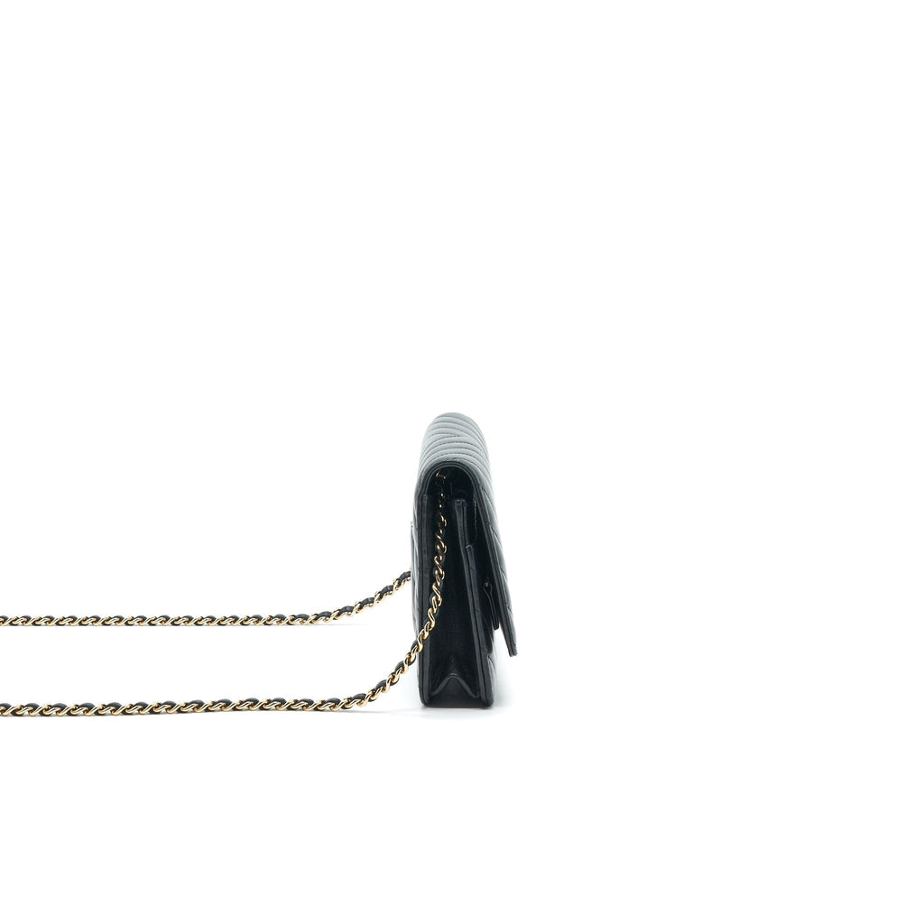 CHANEL CHEVRON WALLET ON CHAIN LAMBSKIN BLACK WITH GHW