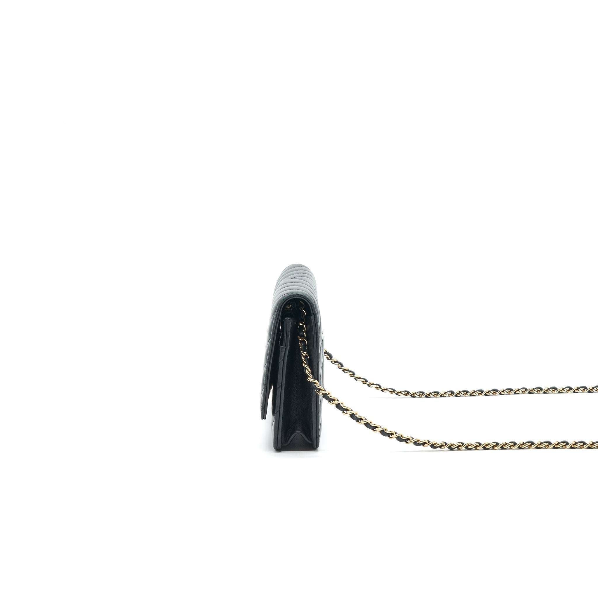 CHANEL CHEVRON WALLET ON CHAIN LAMBSKIN BLACK WITH GHW