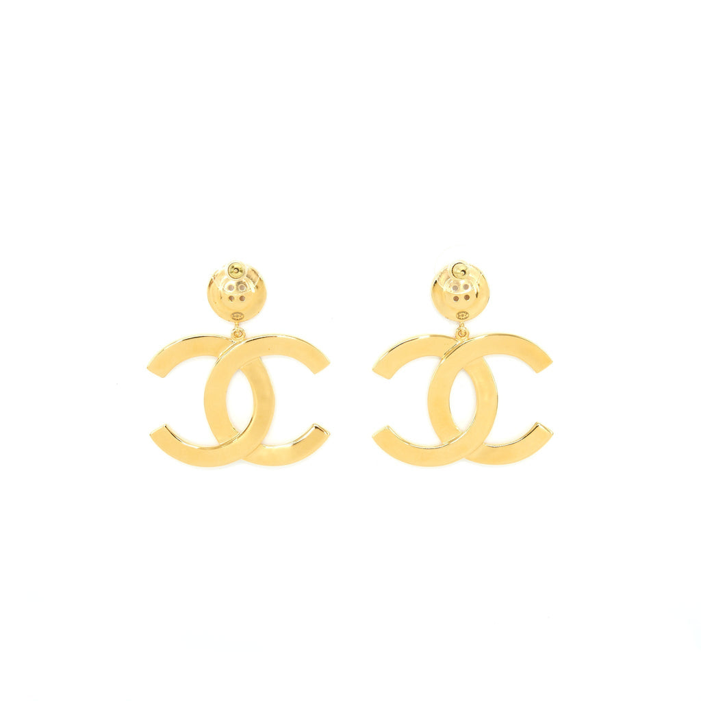 Chanel Giant CC Logo Earrings Gold Tone
