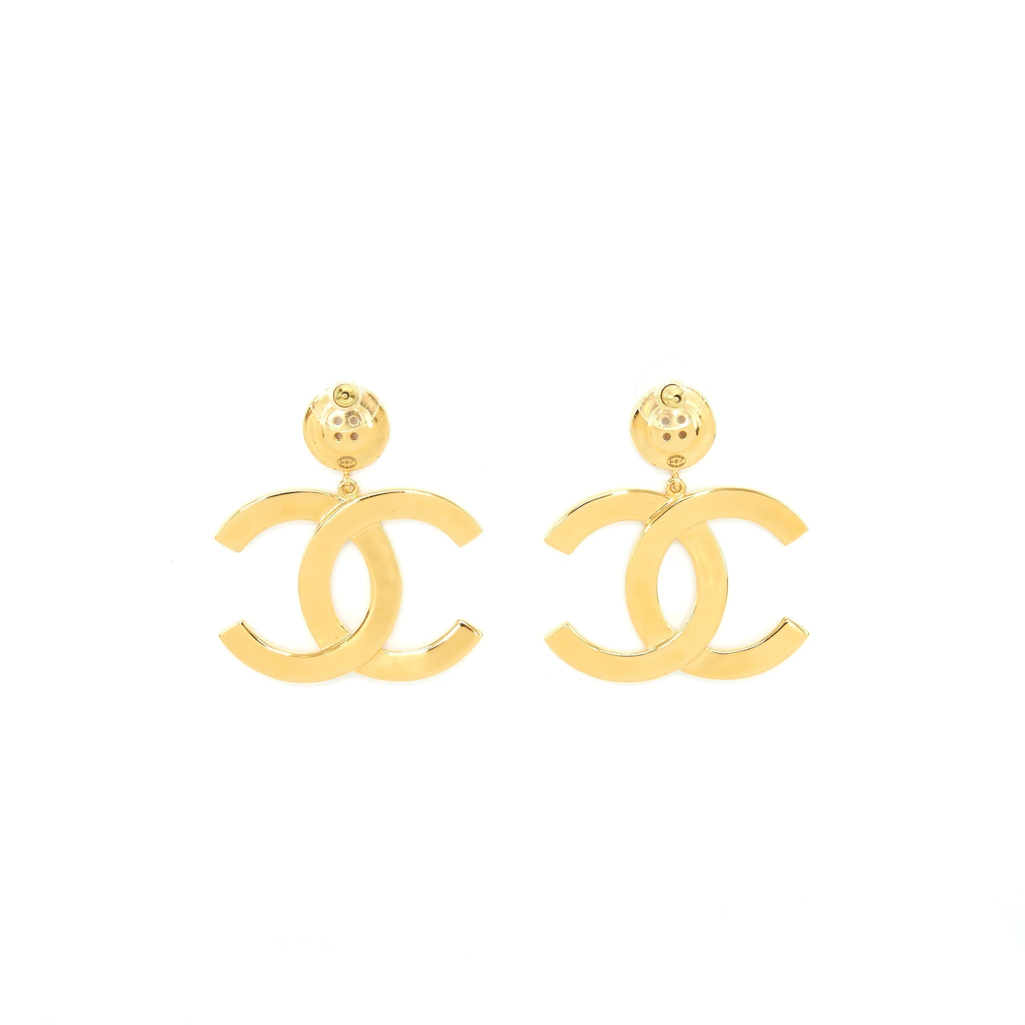 Chanel Giant CC Logo Earrings Gold Tone