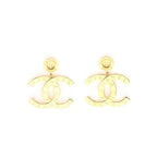 Chanel Giant CC Logo Earrings Gold Tone