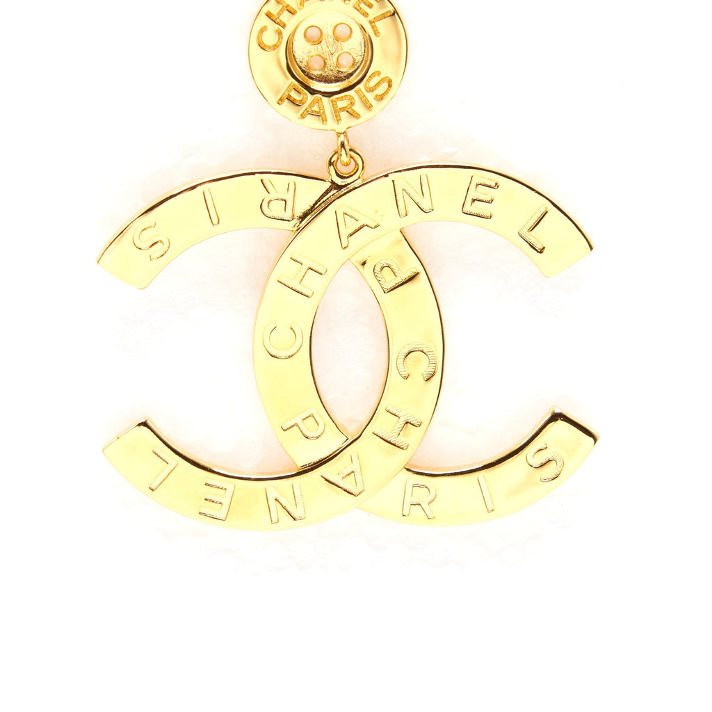 Chanel Giant CC Logo Earrings Gold Tone