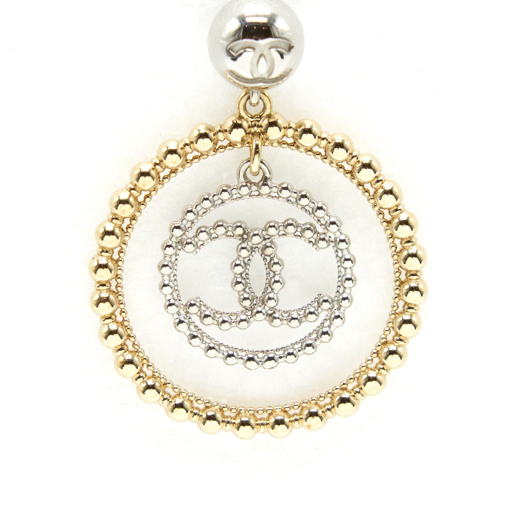 Chanel Giant CC Logo And Round Earrings Silver/Light Gold Tone