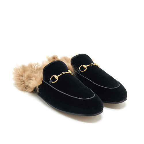 Gucci Size 39.5 Velvet mules Fur Black