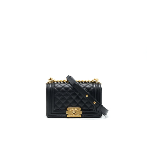 CHANEL SMALL BOY BAG CAVIAR LEATHER GHW BLACK