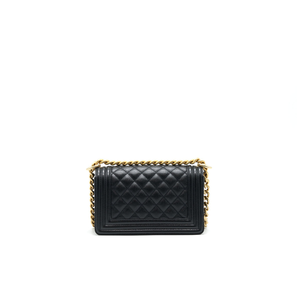 CHANEL SMALL BOY BAG CAVIAR LEATHER GHW BLACK