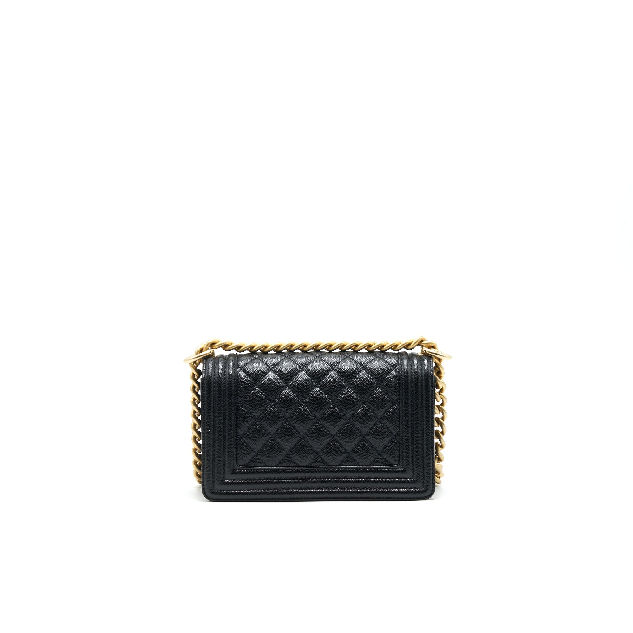 CHANEL SMALL BOY BAG CAVIAR LEATHER GHW BLACK