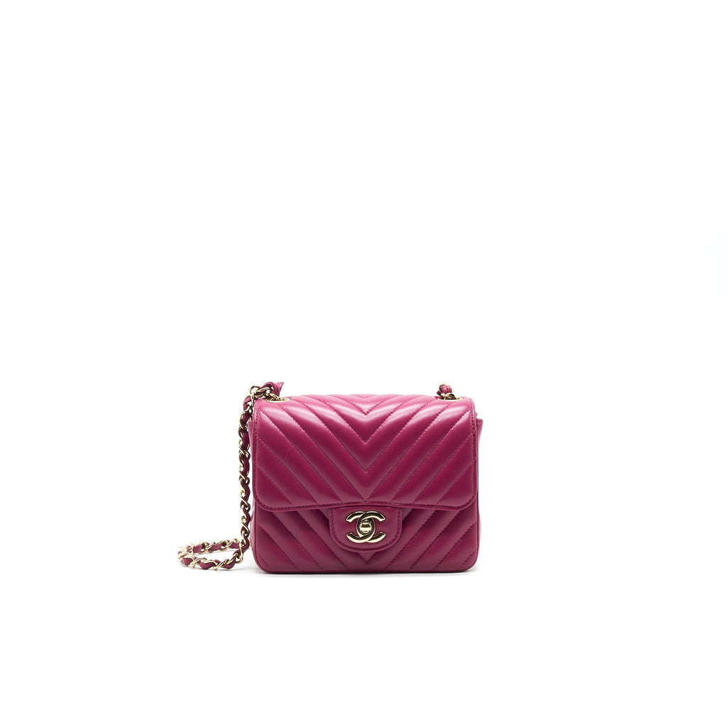 CHANEL MINI SQUARE CHEVRON RASPBERRY RED LAMBSKIN GHW