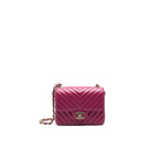 CHANEL MINI SQUARE CHEVRON RASPBERRY RED LAMBSKIN GHW