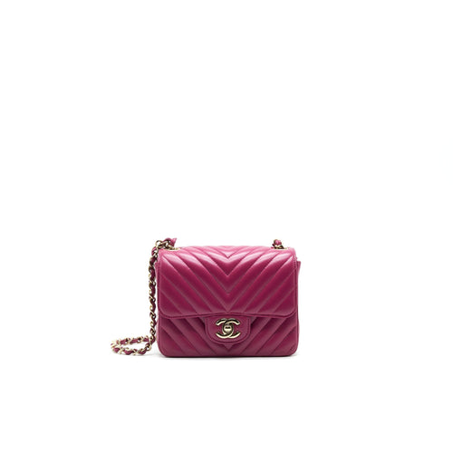 CHANEL MINI SQUARE CHEVRON RASPBERRY RED LAMBSKIN GHW