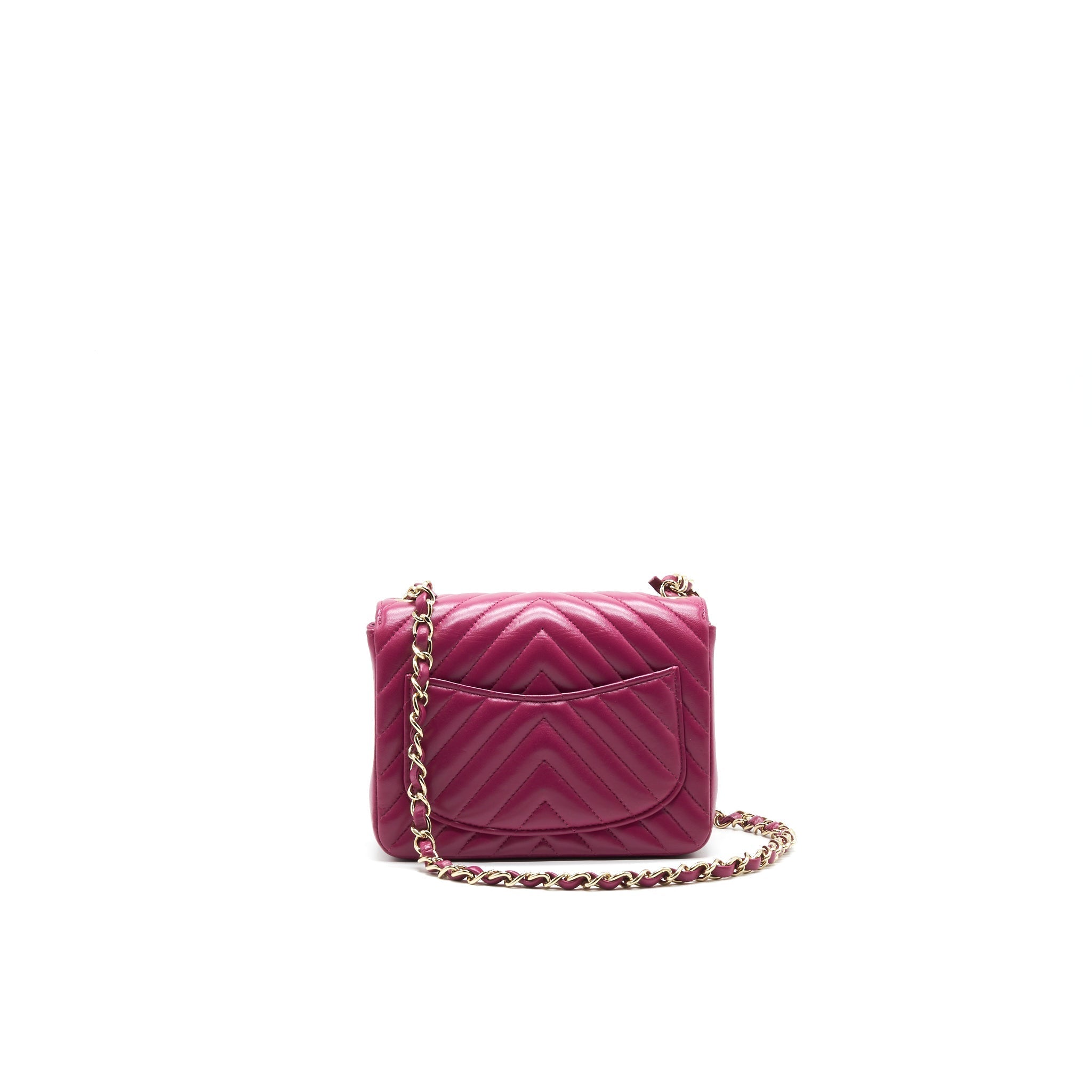 CHANEL MINI SQUARE CHEVRON RASPBERRY RED LAMBSKIN GHW