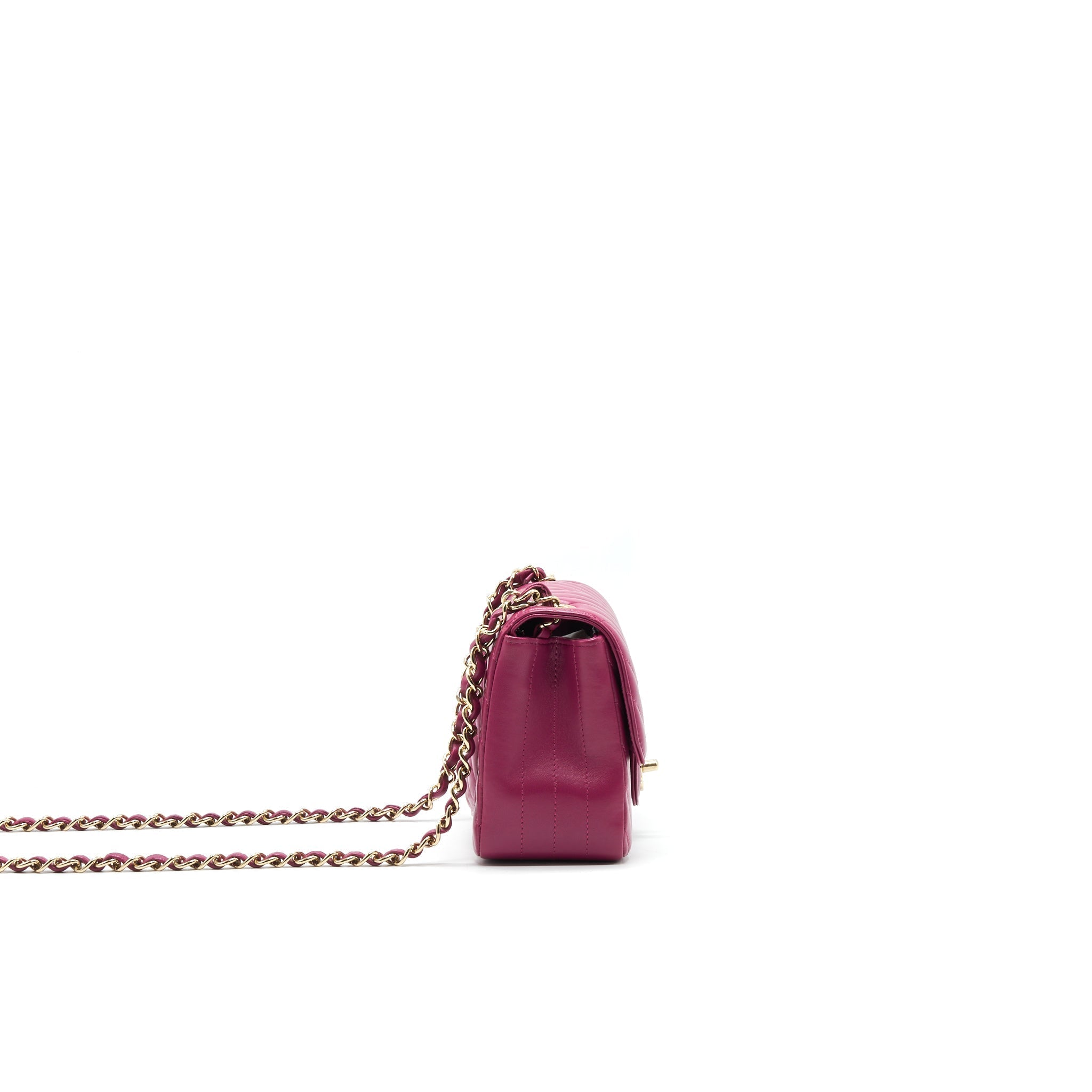 CHANEL MINI SQUARE CHEVRON RASPBERRY RED LAMBSKIN GHW
