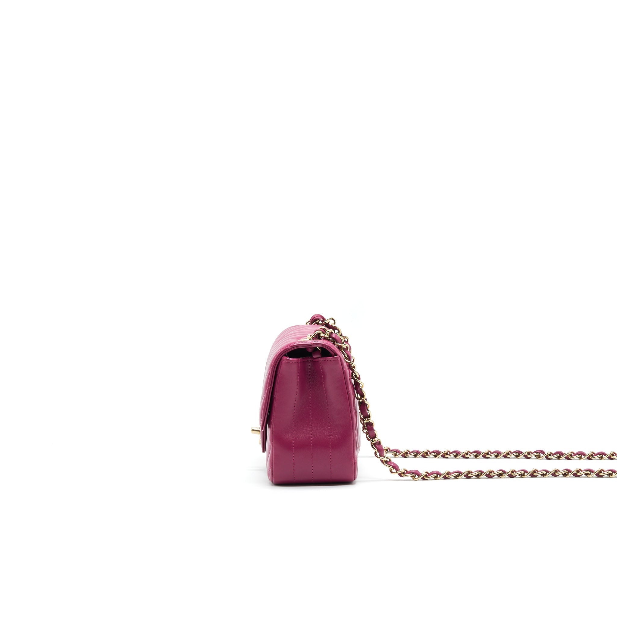 CHANEL MINI SQUARE CHEVRON RASPBERRY RED LAMBSKIN GHW