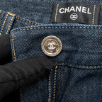 Chanel Size 38 CC Logo Washed Out Denim Jeans Cotton Dark Blue