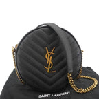 YVES SAINT LAURENT Round Chevron Leather Camera Crossbody Bag Black