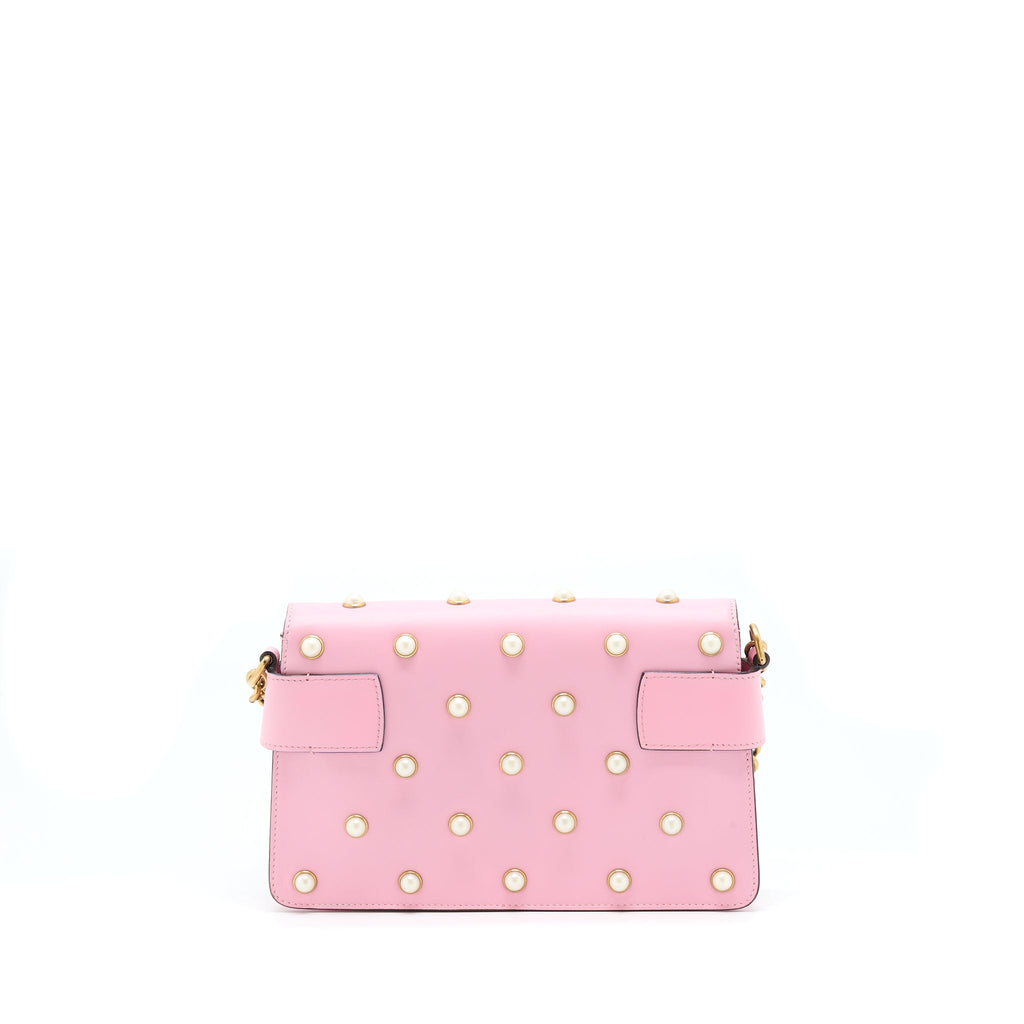 Gucci Pearl Studded Mini Broadway Bee Shoulder Bag Pink GHW