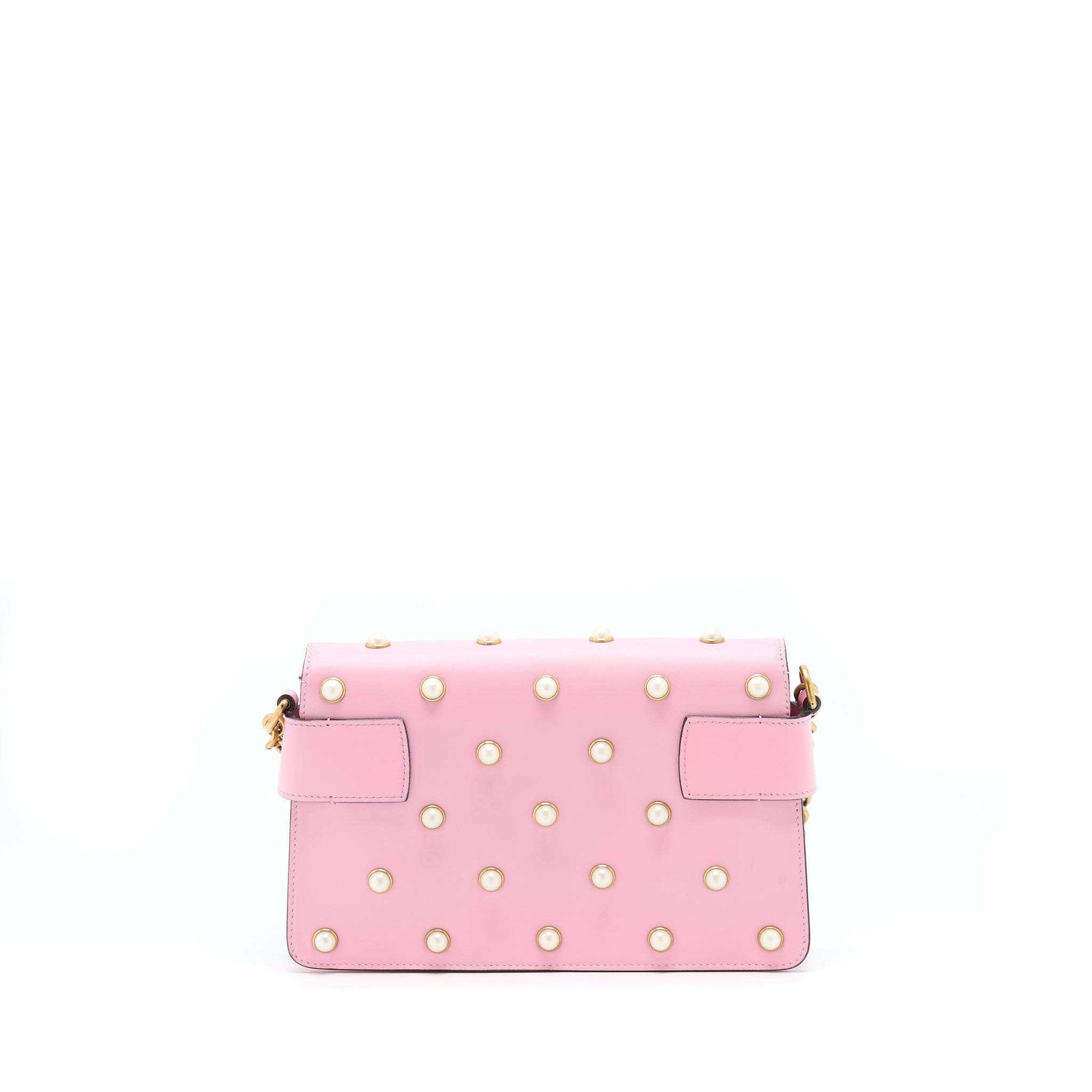 Gucci Pearl Studded Mini Broadway Bee Shoulder Bag Pink GHW