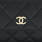 Chanel Mini Flap Card Holder Ribbon Chain Lambskin Black LGHW