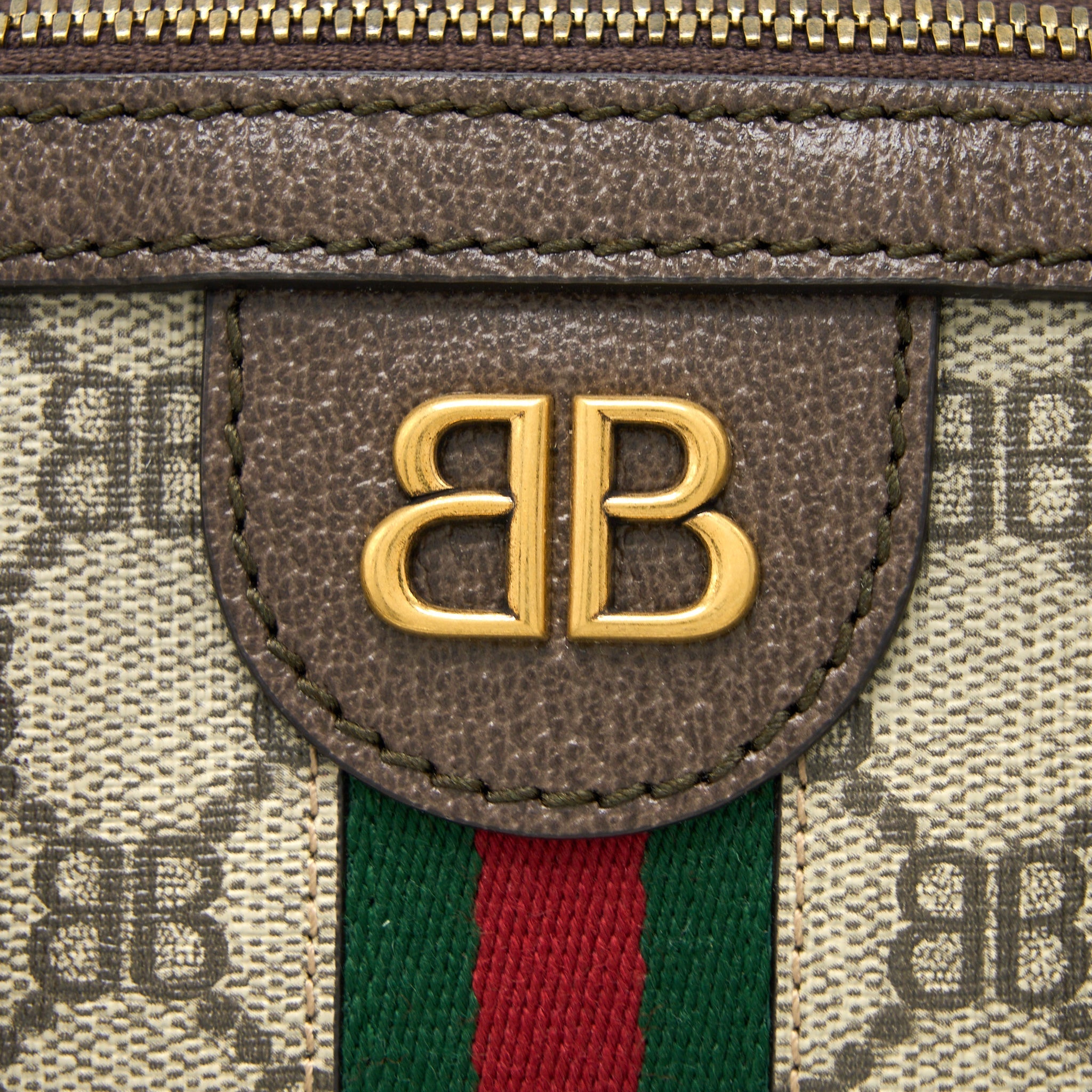 Balenciaga X Gucci Bowling Bag Canvas/Leather Brown Brushed GHW
