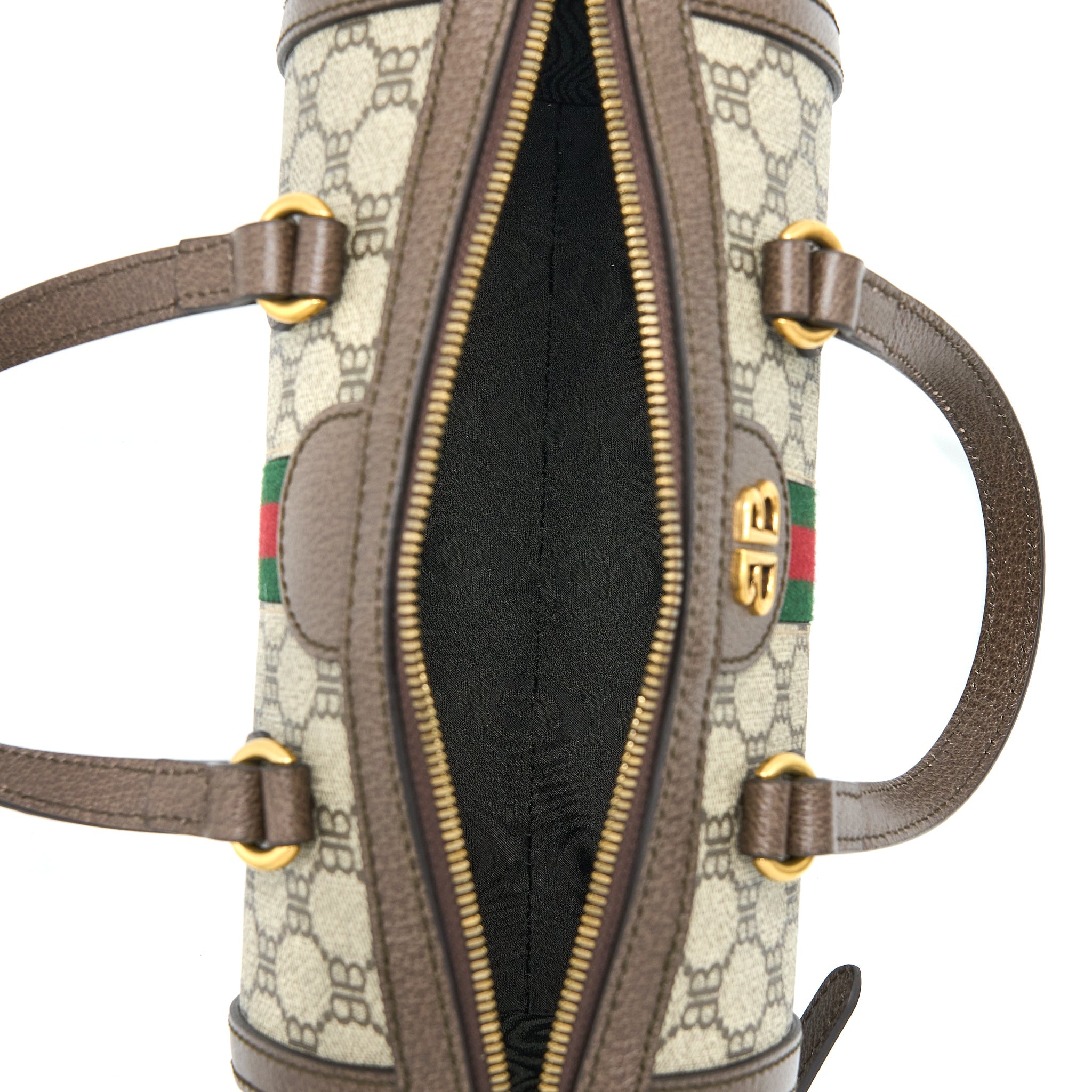 Balenciaga X Gucci Bowling Bag Canvas/Leather Brown Brushed GHW